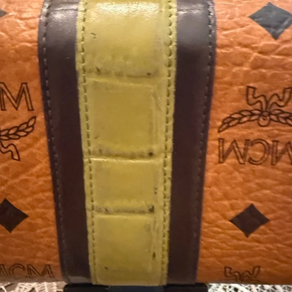 MCM Cognac Leather Wallet with Olive and Black Center Stripe - Picture 5 of 14